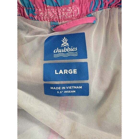 Chubbies Mens Swim Trunks Sz L 5.5” Inseam Lined Classic Pink Blue Tiger Floral - Picture 3 of 4